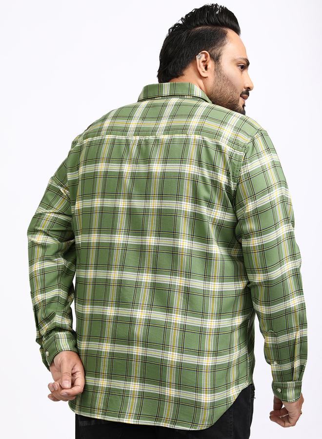HIGHLANDER Plus Size Checked Spread Collar Relaxed Fit Shirt - Image 3