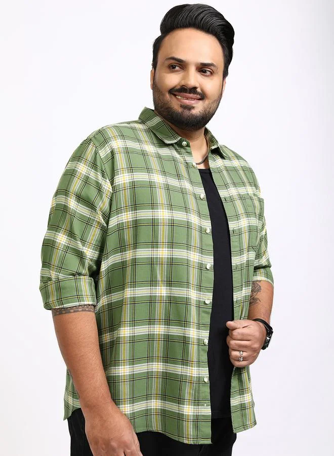 HIGHLANDER HIGHLANDER Plus Size Checked Spread Collar Relaxed Fit Shirt