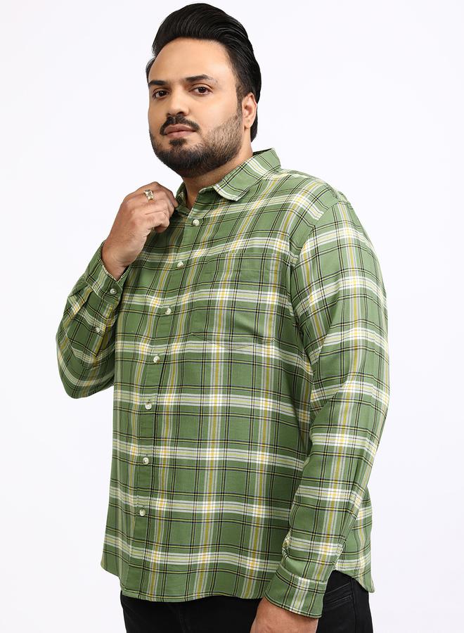 HIGHLANDER Plus Size Checked Spread Collar Relaxed Fit Shirt - Image 4