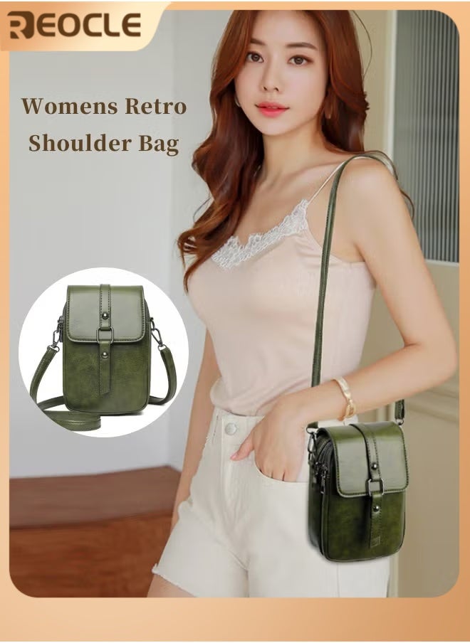 ريوكل حقيبة كروس بودي لهاتف المحمول للنساء حقيبة كتف للهاتف من الجلد الطبيعي حقيبة كروس بودي ذات طبقتين بتصميم عتيق محفظة بطاقات مع حزام كتف قابل للتعديل - Image 1