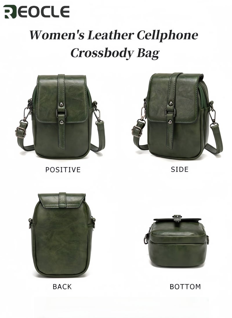ريوكل حقيبة كروس بودي لهاتف المحمول للنساء حقيبة كتف للهاتف من الجلد الطبيعي حقيبة كروس بودي ذات طبقتين بتصميم عتيق محفظة بطاقات مع حزام كتف قابل للتعديل - Image 5