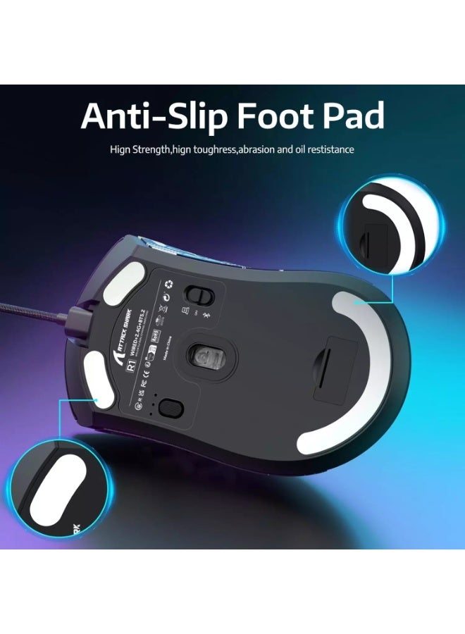 Attack Shark R1 Tri-Mode (Wireless 2.4G/Wired/BT5.2) Gaming Mouse, ,55g Lightweight,18K DPI Optical Sensor - Image 2