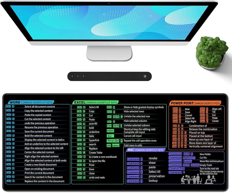Galdas Gaming Mouse Pad XXL XL Large Long Extended Big Mousepad Non-Slip Rubber Keyboard Desk Pad with Stitched Edges for Laptop Home Office (31.5x11.8x0.08 Inch) … (Shortcut Keys Mac) - Image 1