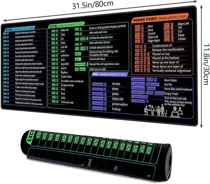 Galdas Gaming Mouse Pad XXL XL Large Long Extended Big Mousepad Non-Slip Rubber Keyboard Desk Pad with Stitched Edges for Laptop Home Office (31.5x11.8x0.08 Inch) … (Shortcut Keys Mac) - Image 2
