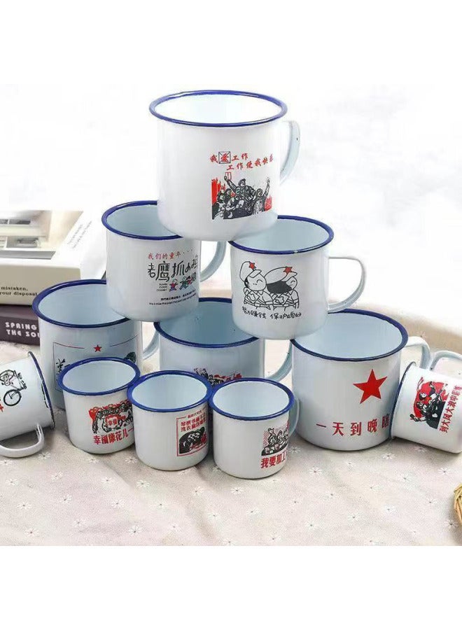 Classic Nostalgic Enamel Cylinder Enamel Cup Creative Old-fashioned Iron Tea Cylinder Non-ceramic Cup Can Be Printed.-Color:Shipped In Full Box, With Random Patterns-Capacity:10cm 700ml Without Cap (60 Pcs/carton) - Image 4