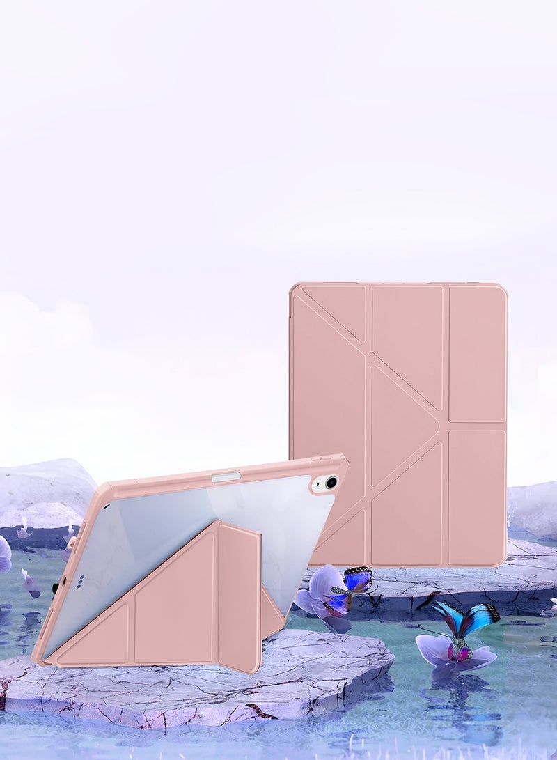 Wtech Apple iPad Air 2025 (7th Generation) M3 11 inch Symmetry 360 Smart Folio Series Auto Awake/Auto Sleep Leather Texture and Transparent Back with Pen Holder Case Cover - Rose Gold - Image 1