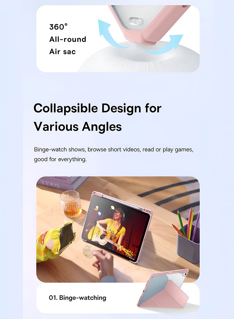 Wtech Apple iPad Air 2025 (7th Generation) M3 11 inch Symmetry 360 Smart Folio Series Auto Awake/Auto Sleep Leather Texture and Transparent Back with Pen Holder Case Cover - Rose Gold - Image 3