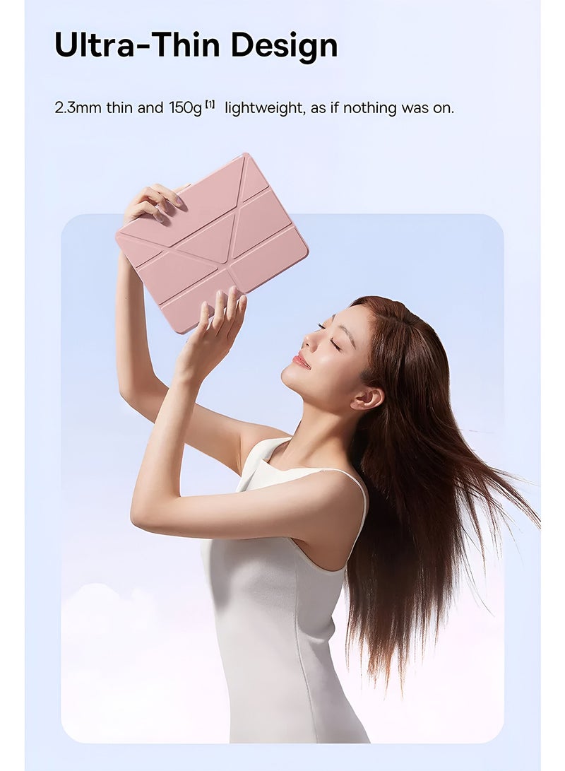 Wtech Apple iPad Air 2025 (7th Generation) M3 11 inch Symmetry 360 Smart Folio Series Auto Awake/Auto Sleep Leather Texture and Transparent Back with Pen Holder Case Cover - Rose Gold - Image 4