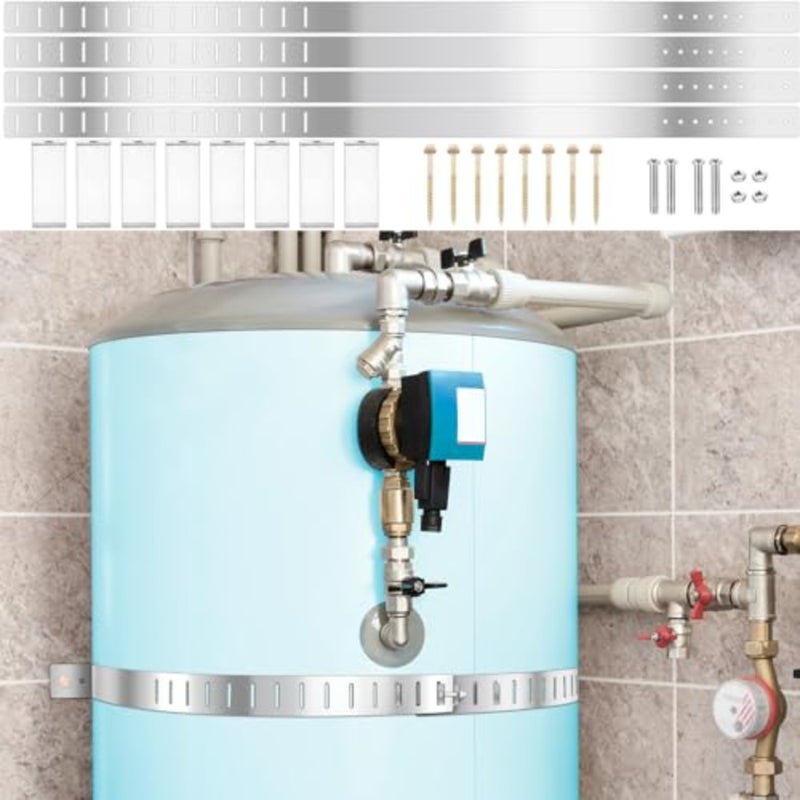 2 Set Seismic Water Heater Strap Kit, Adjustable 38" Front Mount Earthquake Straps for 80 Gallon Water Heater, Expansion Tank Mounting Bracket, Galvanized Stainless Steel, with Installation Accessory - Image 1