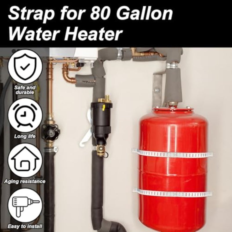 2 Set Seismic Water Heater Strap Kit, Adjustable 38" Front Mount Earthquake Straps for 80 Gallon Water Heater, Expansion Tank Mounting Bracket, Galvanized Stainless Steel, with Installation Accessory - Image 3