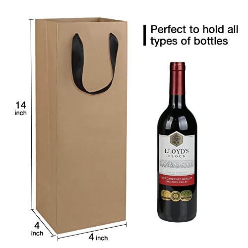 Aimyoo Brown Wine Bottle Gift Bags Bulk,10 Pack Kraft Paper Gift Bags with Handles 4x4x14 inch for Champagne Alcohol - Image 4