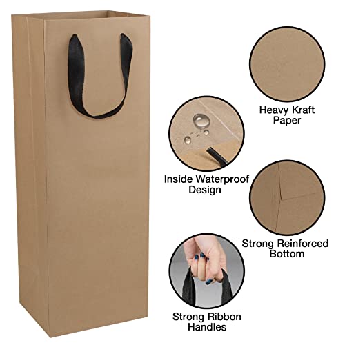 Aimyoo Brown Wine Bottle Gift Bags Bulk,10 Pack Kraft Paper Gift Bags with Handles 4x4x14 inch for Champagne Alcohol - Image 2