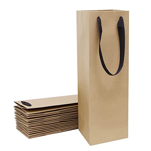 Aimyoo Brown Wine Bottle Gift Bags Bulk,10 Pack Kraft Paper Gift Bags with Handles 4x4x14 inch for Champagne Alcohol - Image 1