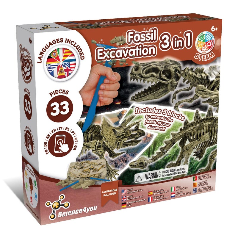 Science4you Dinosaur Fossil Excavation 3 in 1 Fossil Digging Kit for Kids TRex Triceratops Stegosaurus 3 Dinosaurs Toys for Kids 37 Pieces Toys Games Gifts for 6 Year Old Boys and Girls - Image 3