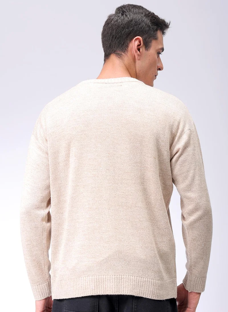 The Indian Garage Co Men Oversized Solid Crew Neck Sweater