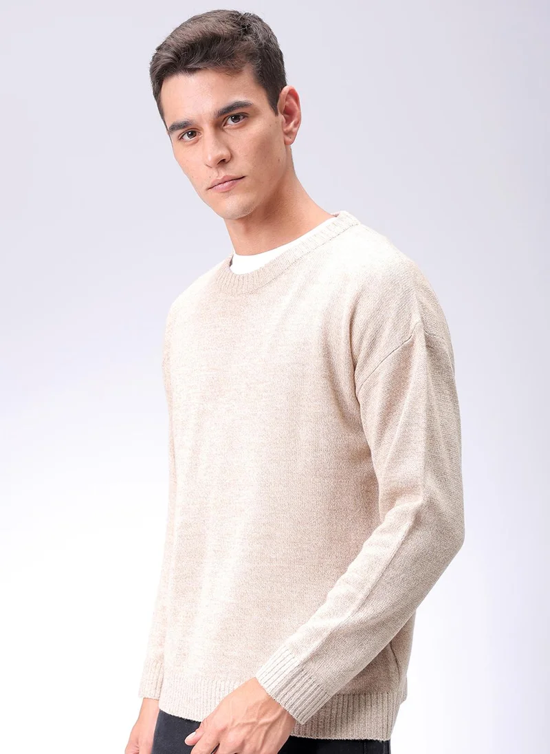 The Indian Garage Co Men Oversized Solid Crew Neck Sweater