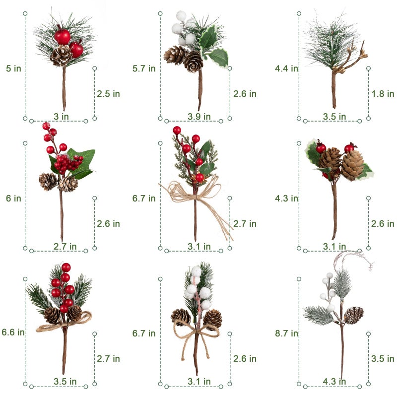 Crafare 15 Pack Small Christmas Picks Assorted Size Red Berry Picks Stems with Pinecones for Christmas Holiday Floral Arrangement Winter Holiday Season Decoration - Image 2