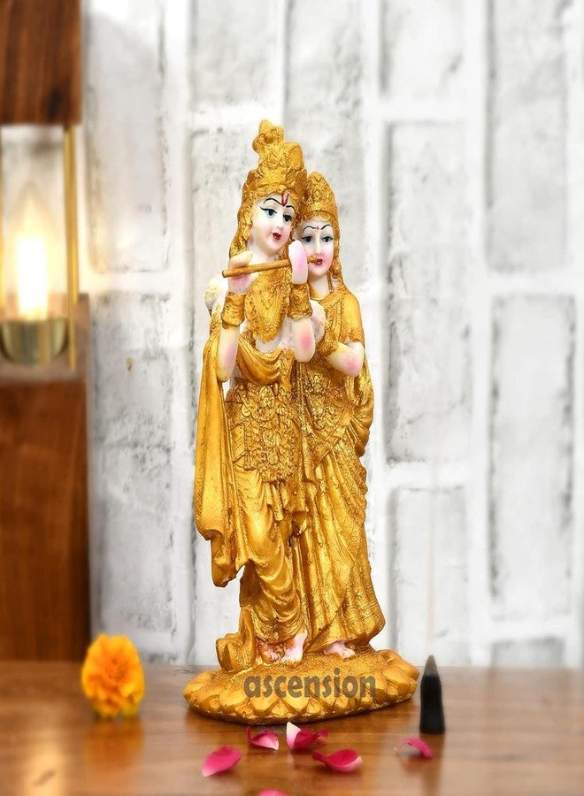 ascension Radha Krishna ji Jugal Jodi Murti Poly Resin, Marble Crush for Home Mandir Temple Showpiece Idol Statue Gifts Home Decor Temple Pooja Golden - Image 1
