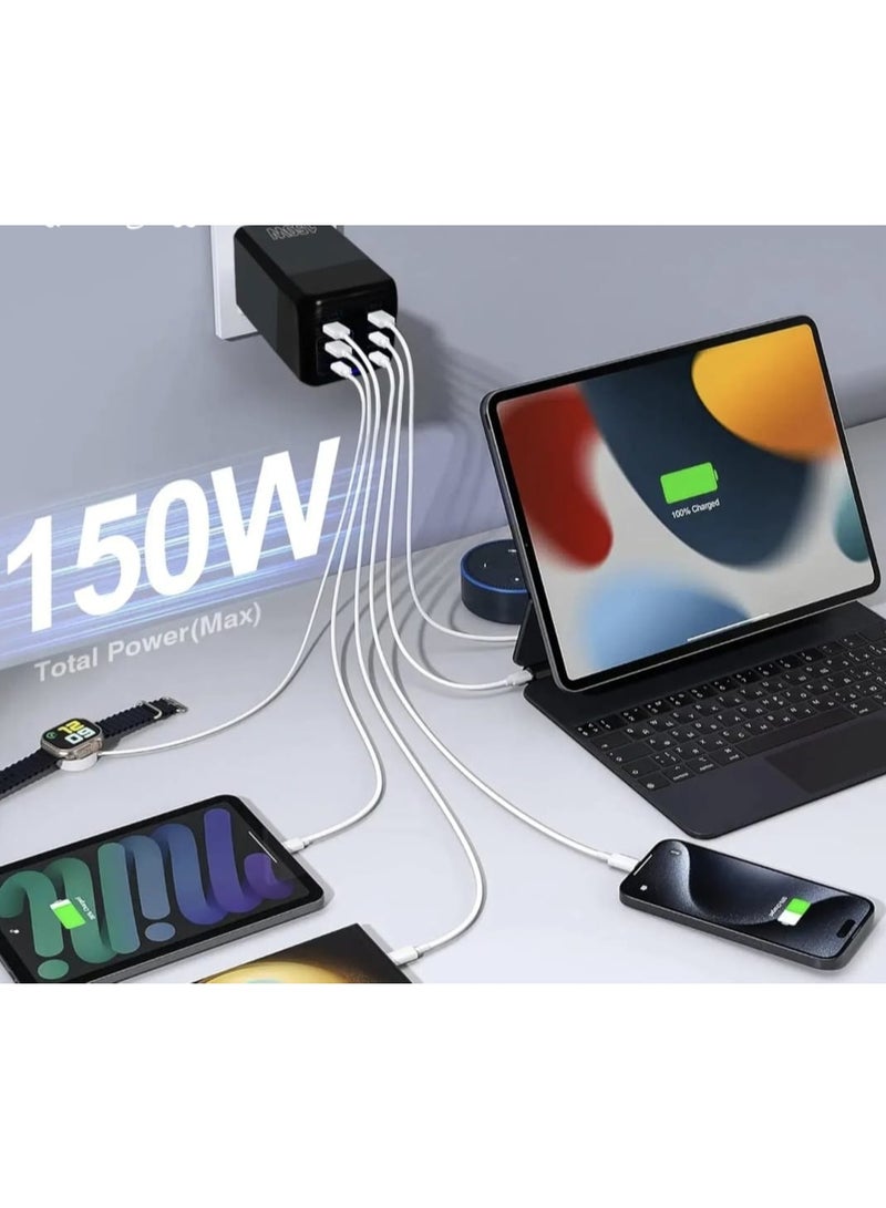 بي دي شاحن جداري ( ثلاثي) بعدد 6 مداخل قوة 150W متعددة الوظائف فائق السرعة اللون اسود - Image 3