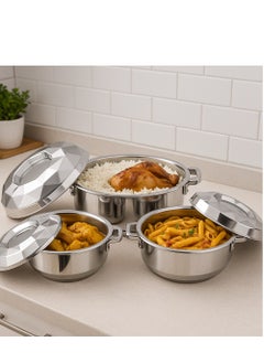 Alsaif 3-Piece Crystal Hot Pot Set Silver 2500ml  - Image 1