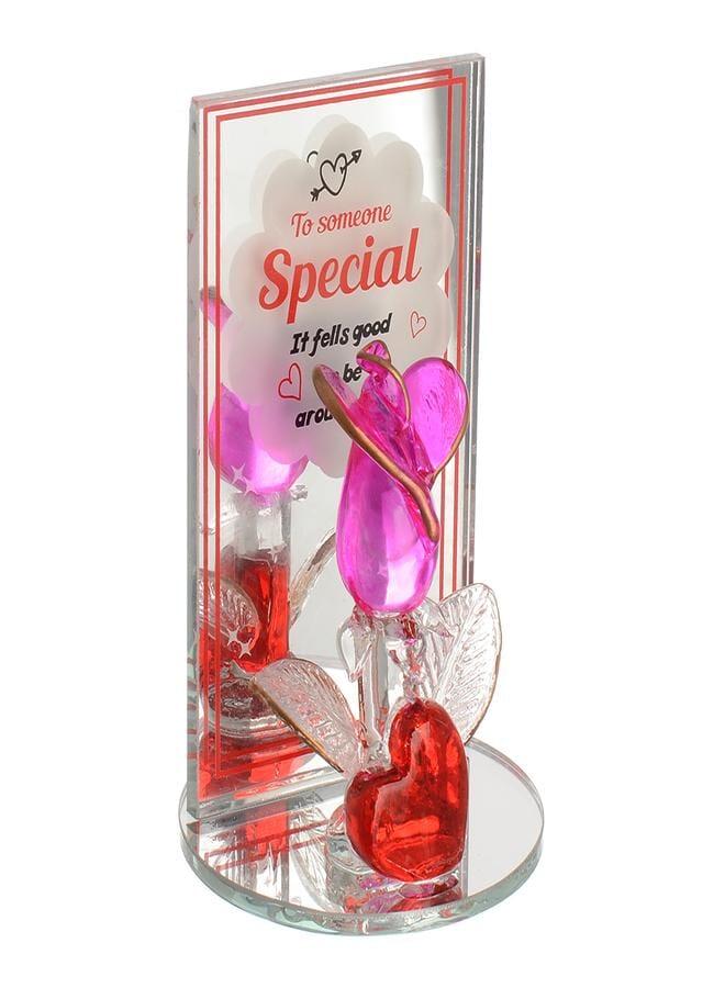 Akher el Ankoud Valentine'S Day Flower Glass Décor With A Base Of Circular Mirrors