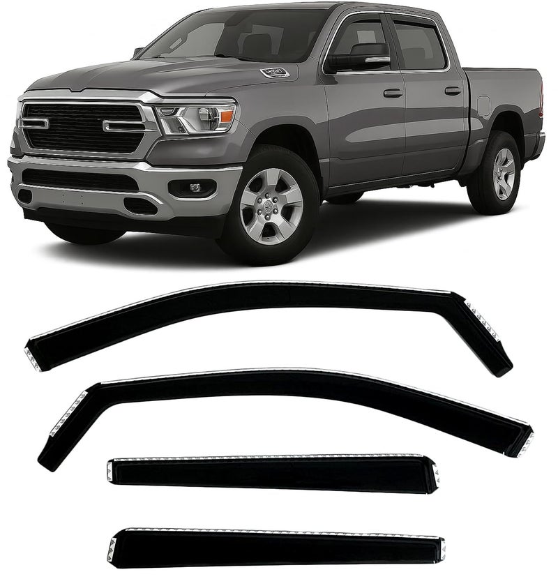 20192025 TapeOn Side Window Deflector Visors Compatible with Dodge Ram 1500 Crew Cab Only Smoke Tinted Rain Guards 2020 2021 2022 2023 2024