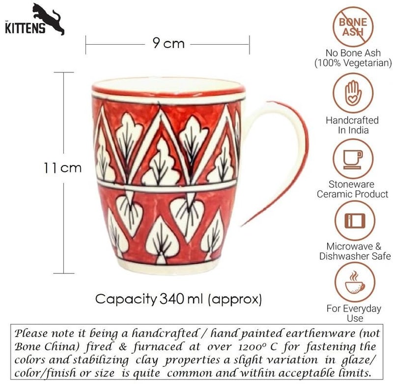 KITTENS Red Art Pattern Coffee Mug, 375ml Tea and Coffee Mugs Set of 4, Microwave & Dishwasher Safe, Hand Painted, Aesthetic Tea Cup Ideal for Home & Office - Image 5