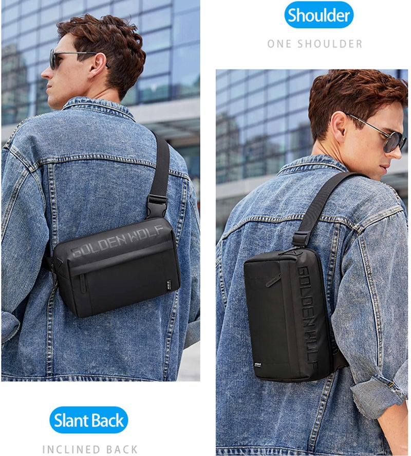 ARCTIC HUNTER Golden Wolf Waist Bag Water Resistant Shock Proof Business Travel Crossbody Chest Bag with Built in Headphone Jack for Men Women, GXB00129, Black - Image 2