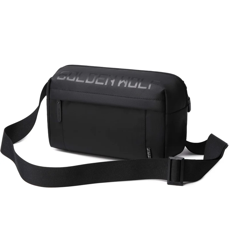 أركتيك هانتر Golden Wolf Waist Bag Water Resistant Shock Proof Business Travel Crossbody Chest Bag with Built in Headphone Jack for Men Women, GXB00129, Black