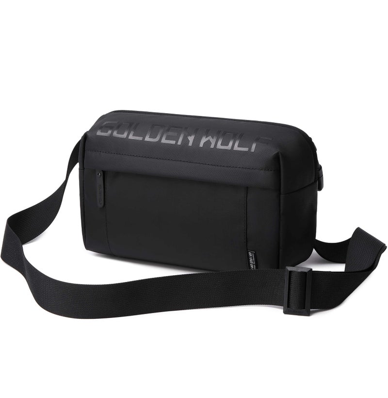 ARCTIC HUNTER Golden Wolf Waist Bag Water Resistant Shock Proof Business Travel Crossbody Chest Bag with Built in Headphone Jack for Men Women, GXB00129, Black - Image 1