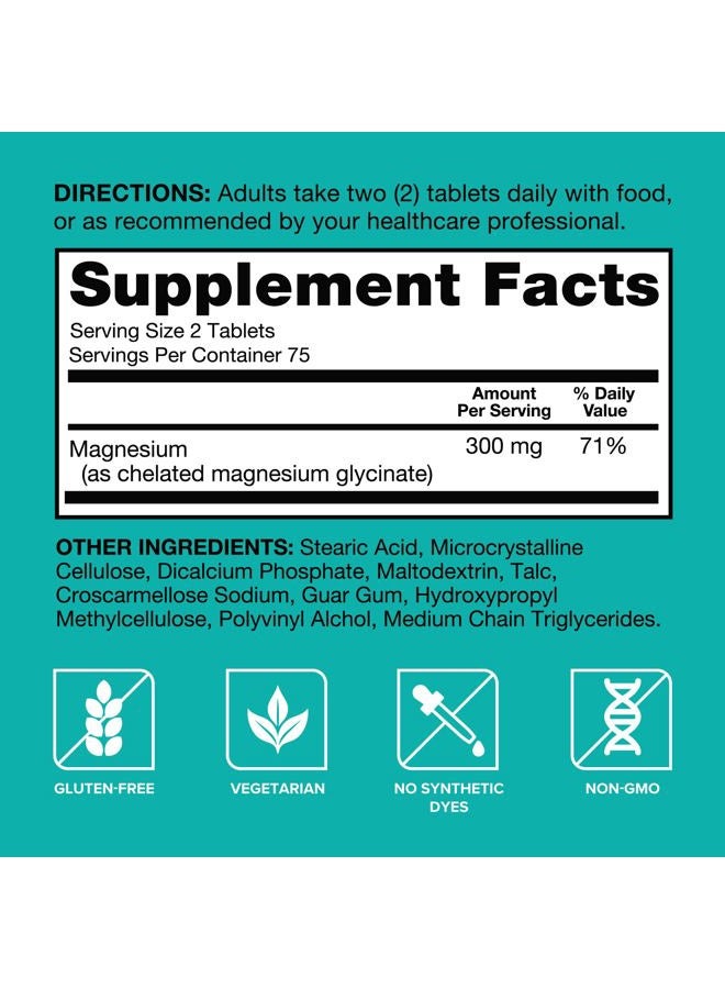 Qunol Magnesium Glycinate 300mg, 100% Glycinate Chelated Magnesium Supplement, 150ct Tablets - Image 5