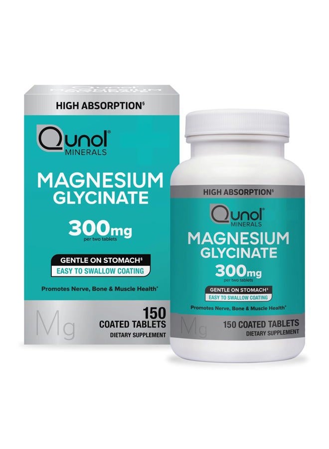 Qunol Magnesium Glycinate 300mg, 100% Glycinate Chelated Magnesium Supplement, 150ct Tablets - Image 1