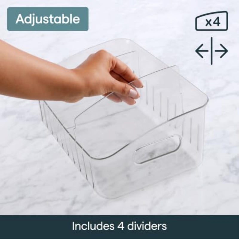 FreezeUp Freezer Bin 12", BPA-Free Fridge Organizer with Adjustable Dividers and Handle for Frozen Food and Leftovers - Image 4