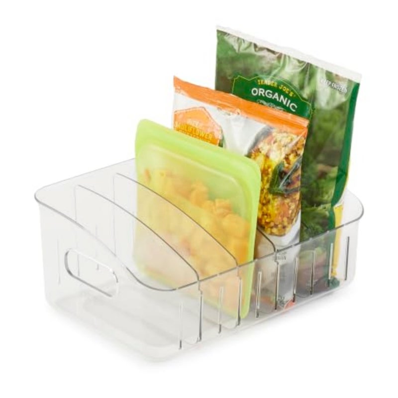 FreezeUp Freezer Bin 12", BPA-Free Fridge Organizer with Adjustable Dividers and Handle for Frozen Food and Leftovers - Image 1