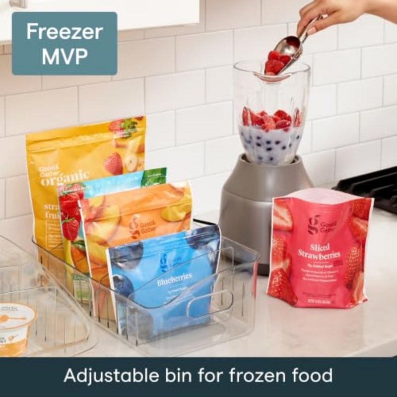 FreezeUp Freezer Bin 12", BPA-Free Fridge Organizer with Adjustable Dividers and Handle for Frozen Food and Leftovers - Image 2