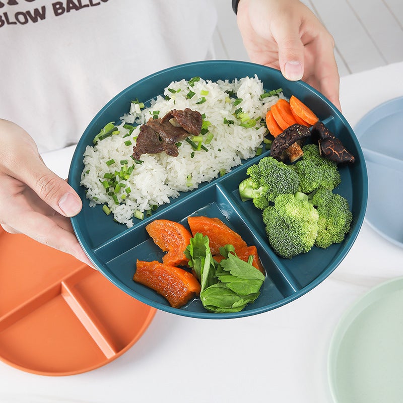 Round Three-Compartment Fat-Reducing Plate Wheat Straw Anti-Fall Household Plate Breakfast Plate Suit - Image 4