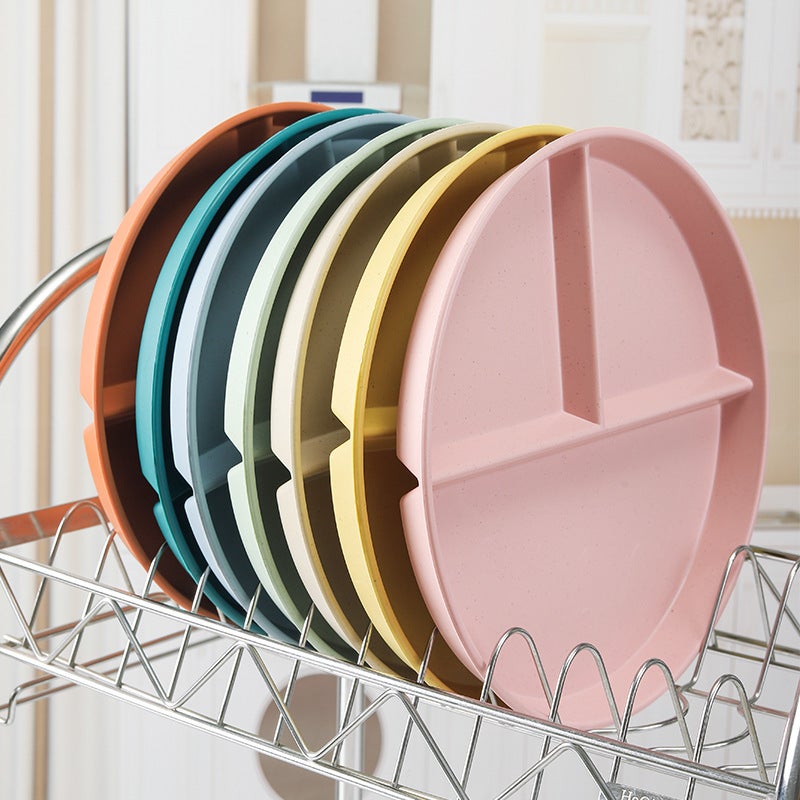 Round Three-Compartment Fat-Reducing Plate Wheat Straw Anti-Fall Household Plate Breakfast Plate Suit - Image 5