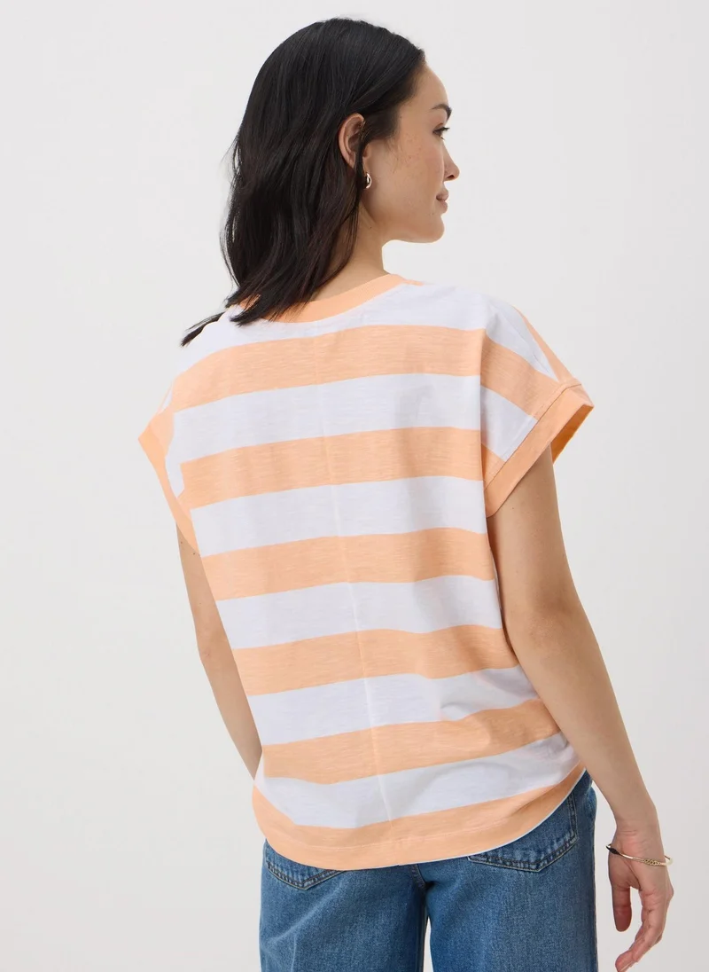 Matalan Peach Stripe Short Sleeve Top