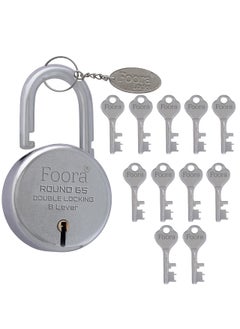 Foora Foora Aligarh Round 65mm Lock Metal Body Double Locking 8 Steel Levers 11 Keys with Keychain Silver Finish HighSecurity Padlock for Doors Gates Shutters Made in India  - Image 1