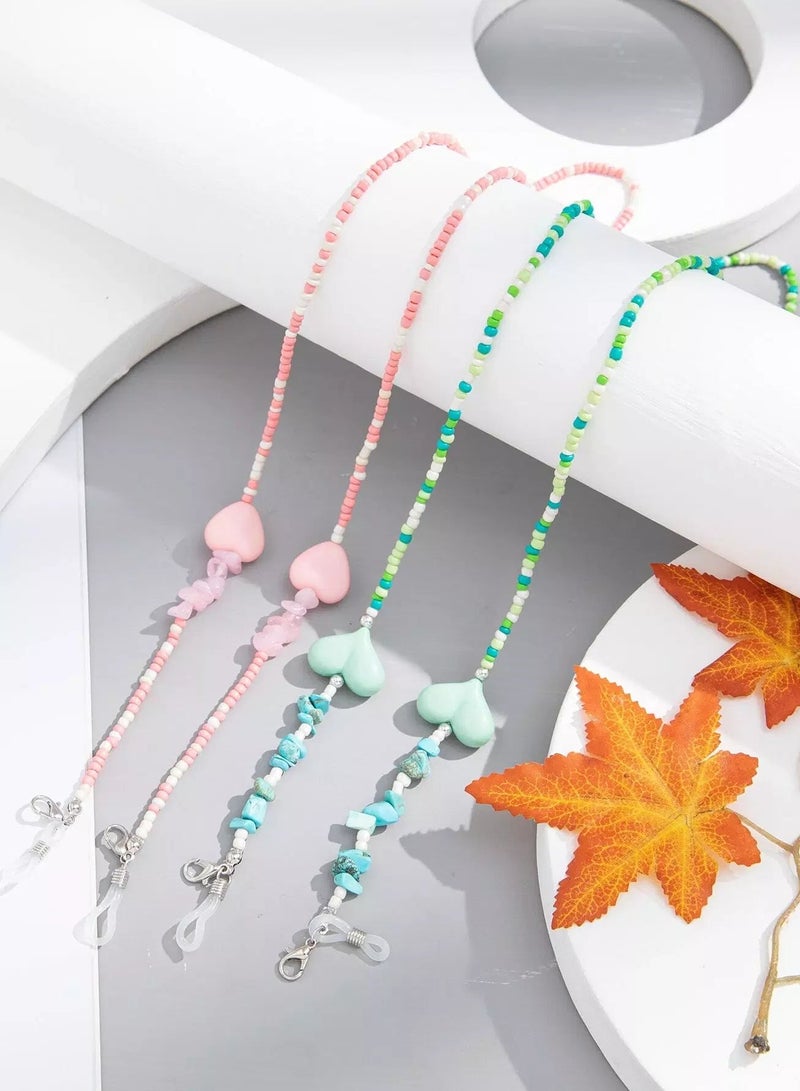 2pcs Heart Decor Beaded Face Covering Chain  - Image 1