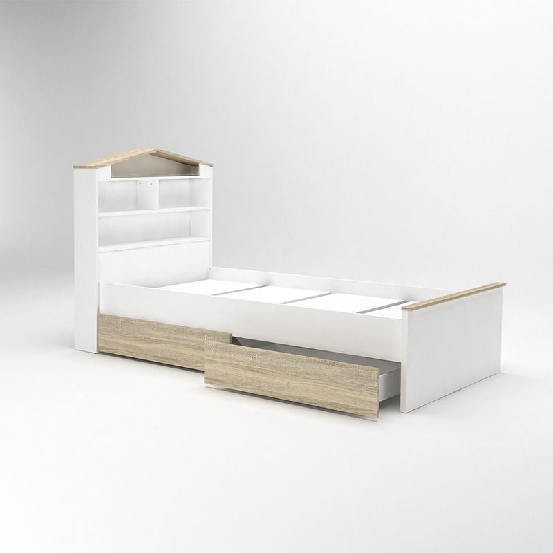 DANUBE HOME Stanley V2 90x200 House Bed With 2 Drawers | Modern Design Wooden Kids Bed Frame Furniture | Comfortable Bed (Mattress Not Included) - Sonoma Oak & White - Image 3