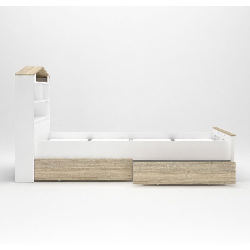 DANUBE HOME Stanley V2 90x200 House Bed With 2 Drawers | Modern Design Wooden Kids Bed Frame Furniture | Comfortable Bed (Mattress Not Included) - Sonoma Oak & White - Image 4