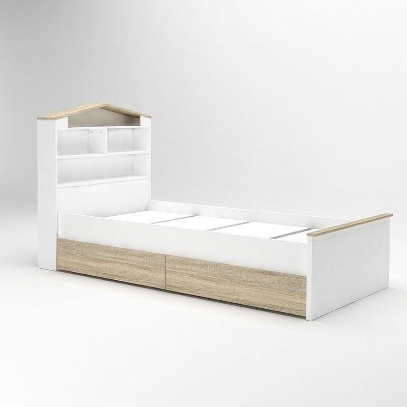 DANUBE HOME Stanley V2 90x200 House Bed With 2 Drawers | Modern Design Wooden Kids Bed Frame Furniture | Comfortable Bed (Mattress Not Included) - Sonoma Oak & White - Image 2