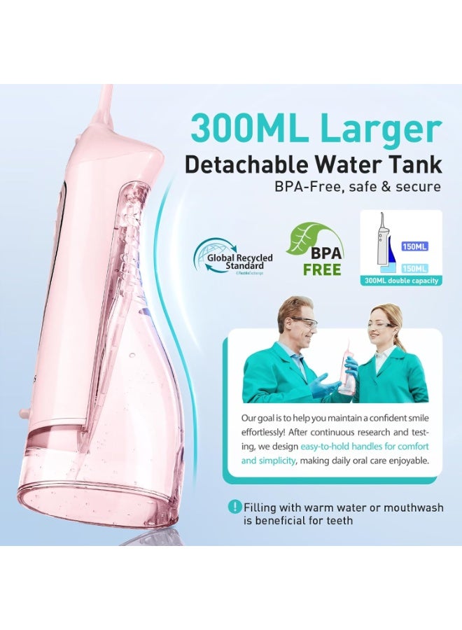 COSLUS Water Dental Flosser Teeth Pick C20(F5020E): Portable Cordless Oral Irrigator 300ML Rechargeable Travel Irrigation Cleaner IPX7 Waterproof Electric Flossing Machine for Teeth Cleaning, Pink - Image 3