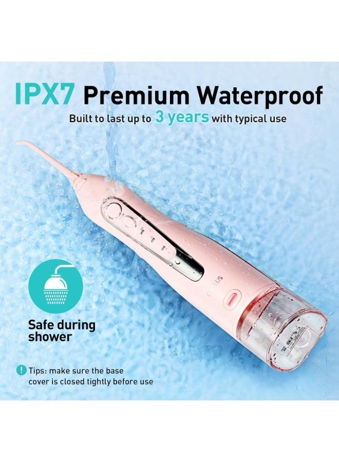 COSLUS Water Dental Flosser Teeth Pick C20(F5020E): Portable Cordless Oral Irrigator 300ML Rechargeable Travel Irrigation Cleaner IPX7 Waterproof Electric Flossing Machine for Teeth Cleaning, Pink - Image 4