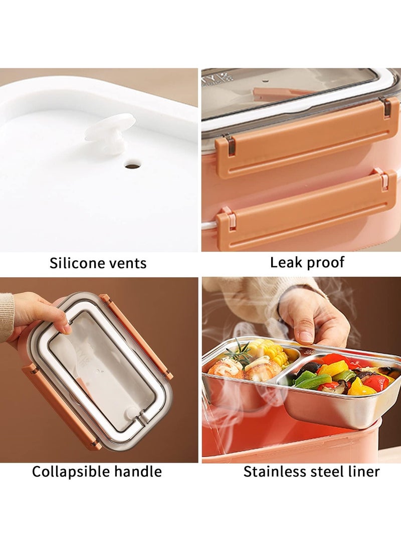 TOMSHOO Stainless Steel Lunch Box - Insulated Bento Box Multifunctional Containers Food Containers with 2 Compartments,Tableware, Nylon insulation bag (1.6L Pink) - Image 4