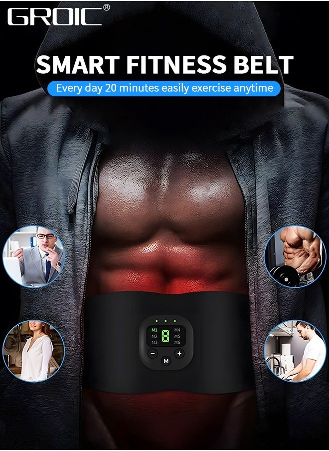 GROIC EMS Stimulator, USB Rechageable Ab Machine, Abdominal Toning Belt Home Office Fitness Workout Equipment for Abdomen Ab Stimulator with LCD Display,Household Fitness Equipment  - Image 2