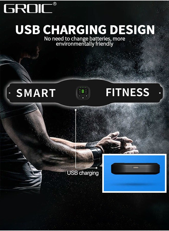محفز EMS، جهاز تمارين البطن القابل لإعادة الشحن عبر USB، حزام تنغيم البطن، معدات تمارين اللياقة البدنية في المنزل والمكتب لمحفز البطن مع شاشة LCD، معدات اللياقة البدنية المنزلية