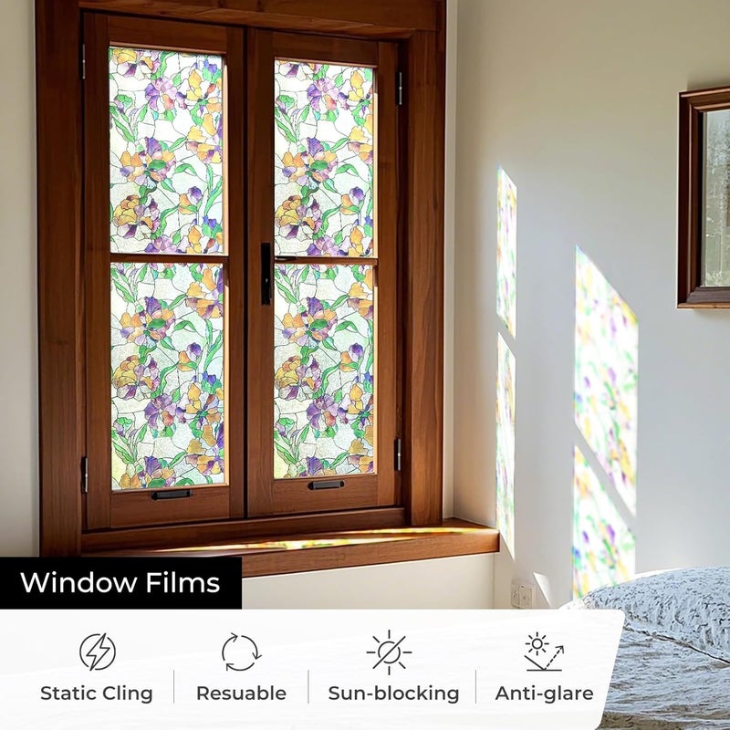 ADD.HERES Stained Glass Window Film Privacy for Glass Windows, Window Privacy Film UV Blocking Static Cling for Home Kitchen Office Bathroom 103134-44X120D - Image 3