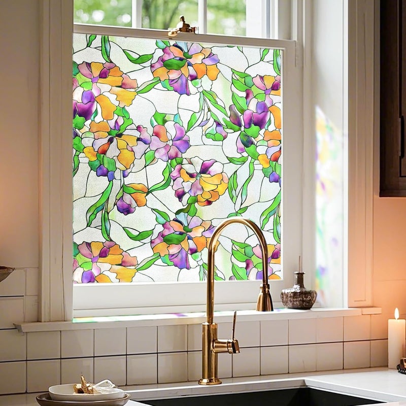 ADD.HERES Stained Glass Window Film Privacy for Glass Windows, Window Privacy Film UV Blocking Static Cling for Home Kitchen Office Bathroom 103134-44X120D - Image 1
